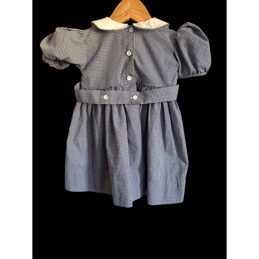 Vintage Smocked Toddler Dress With Anchor Embroidery & Peter Pan Collar - Picture 4 of 12